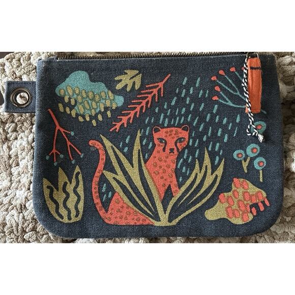 Danica Studio Ctn Canvas Colorful 9 1/2 X 7” Pouch Zipper Tab Organize Jungle - Picture 1 of 6